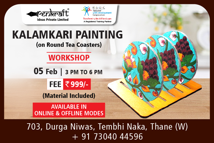 Penkraft Kalamkari Painting on Round Tea Coasters Online/Offline Workshop